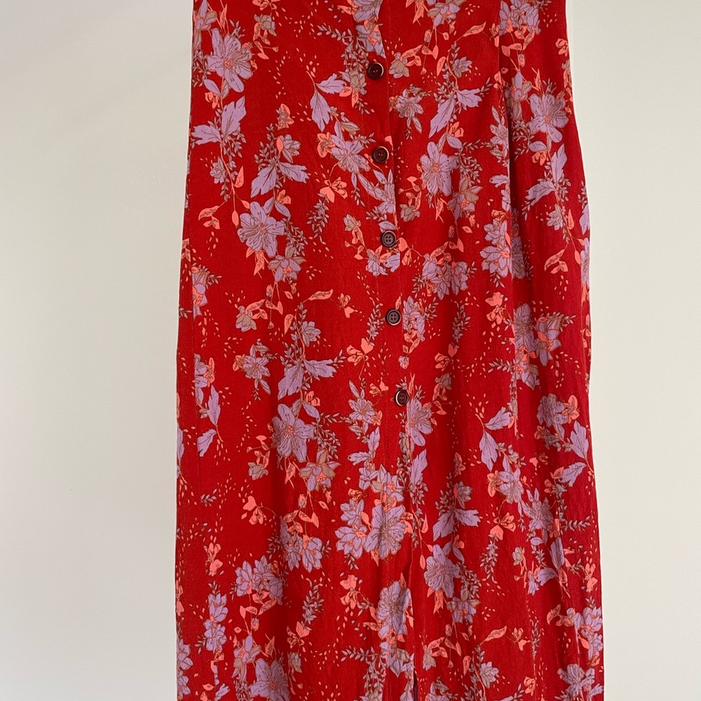 Free People Red Skirt with Lavender Floral Print